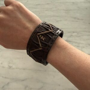 Authentic Henry Beguelin Brown Leather Braided Cuff Bracelet